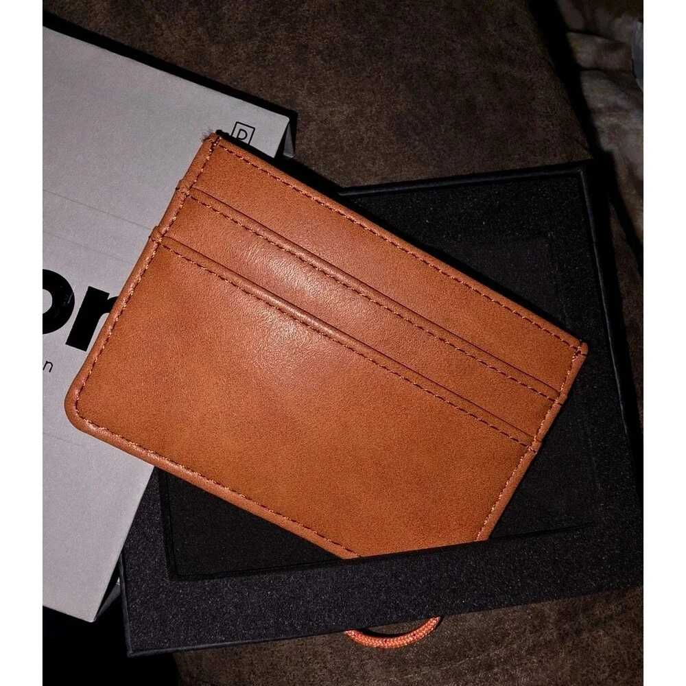 Card Case Wallet Mens Brown Vegan Leather NEW Boxed